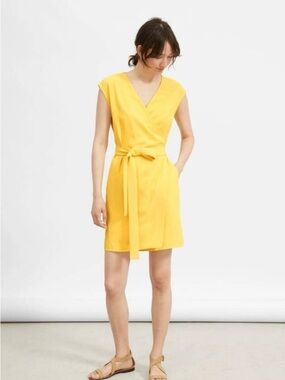 Everlane yellow Japanese GoWeave wrap dress SZ 0